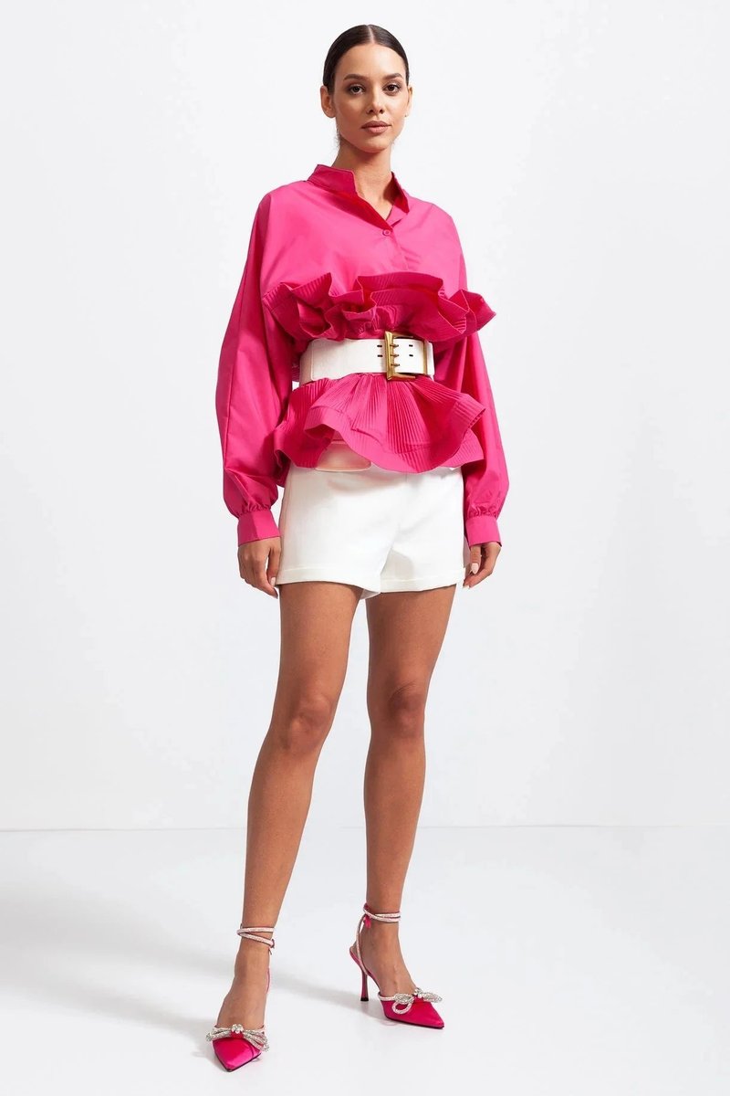 Ava | Women's Ruffle Long-Sleeve Blouse Voluminous Puff Sleeve Top