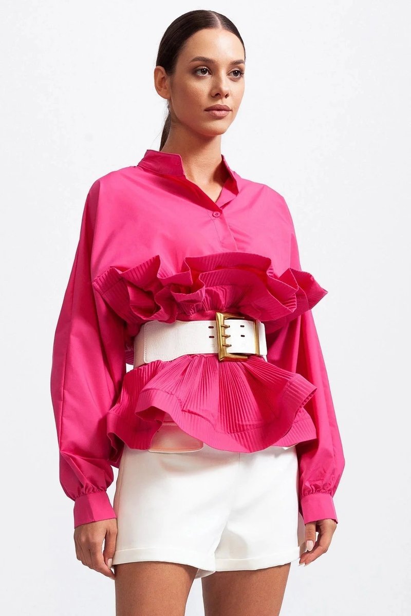 Ava | Women's Ruffle Long-Sleeve Blouse Voluminous Puff Sleeve Top