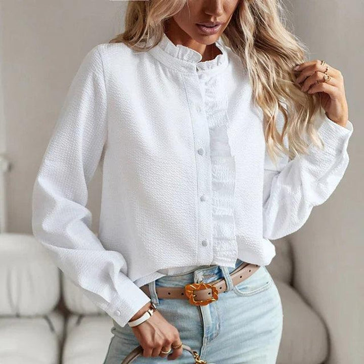 Isla | Women's Ruffled Long-Sleeve Blouse Lightweight Button-Up Top