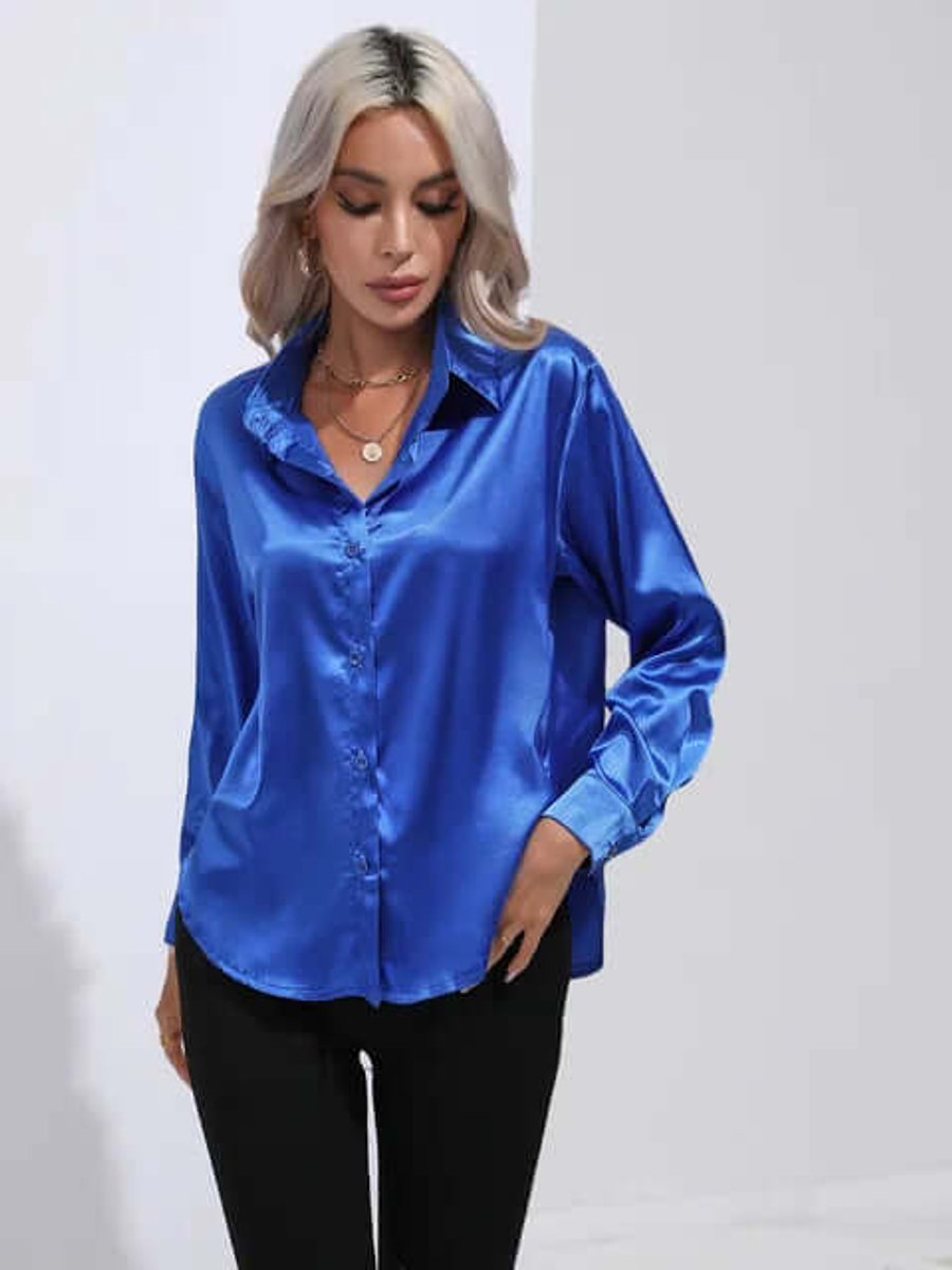 Sophie | Women's Satin Long-Sleeve Blouse Button-Up Pointed Collar