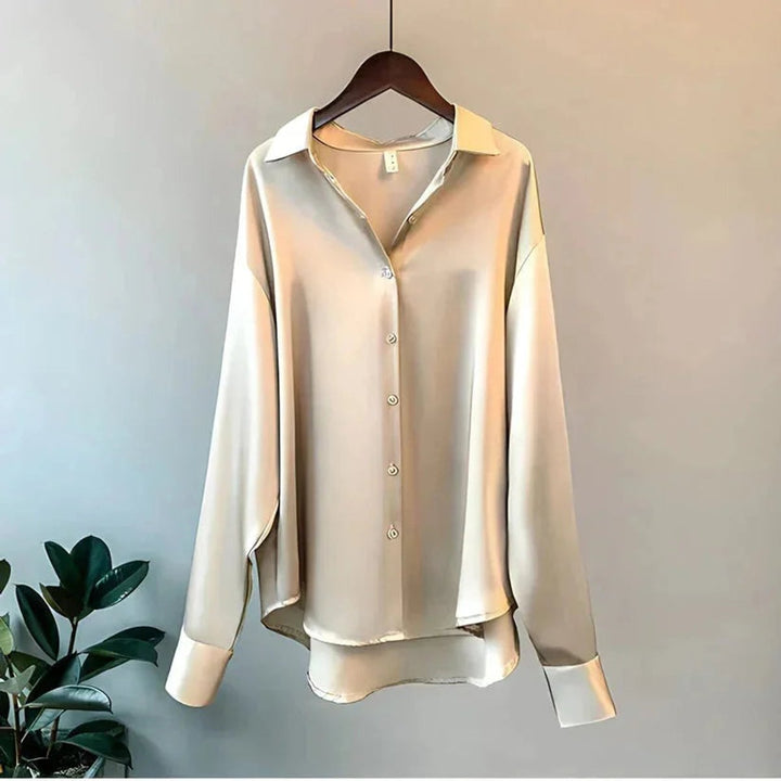 Ava | Women's Satin Long-Sleeve Button-Up Blouse Pointed Collar