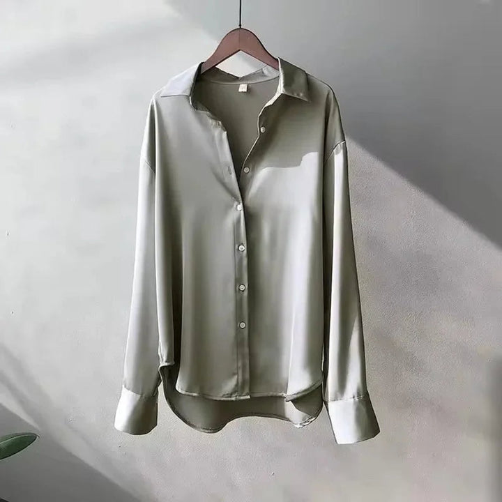 Ava | Women's Satin Long-Sleeve Button-Up Blouse Pointed Collar