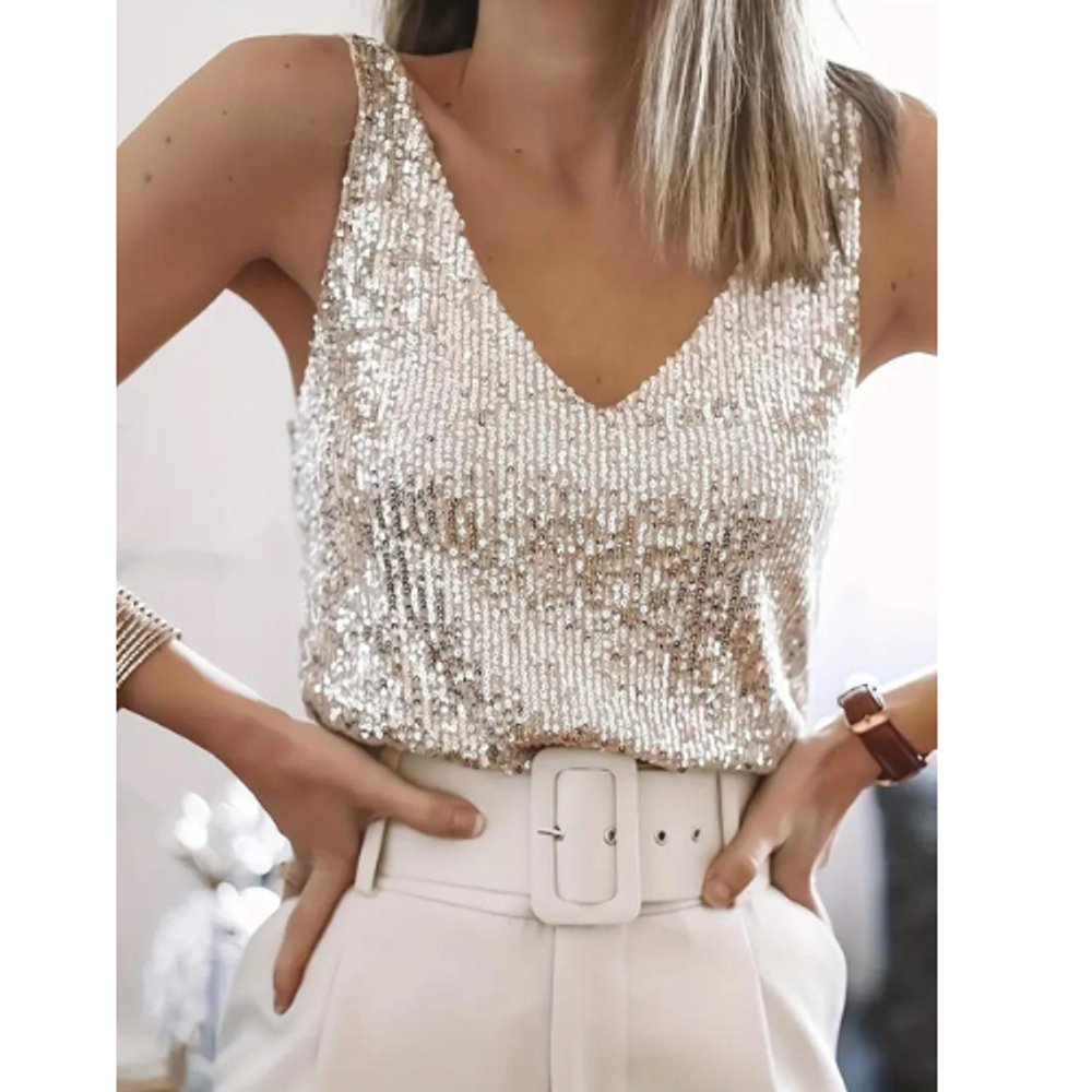 Mia | Women's Sequin V-Neck Shimmer Party Vest Top