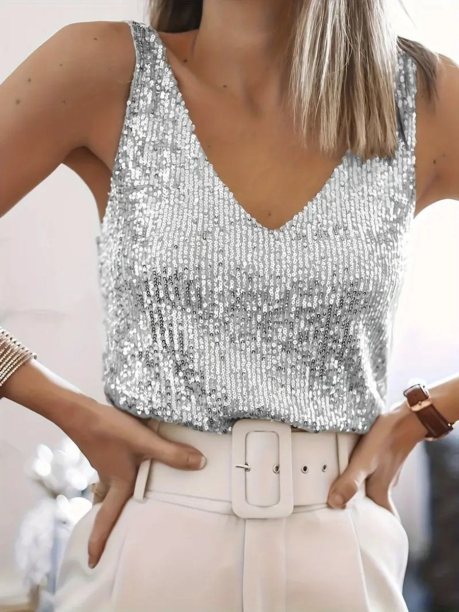Mia | Women's Sequin V-Neck Shimmer Party Vest Top