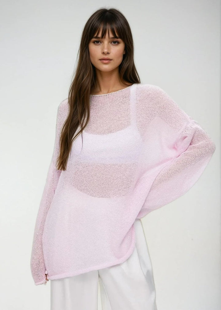 Aria | Women's Sheer Knit Jumper Oversized Batwing Sleeve Lightweight