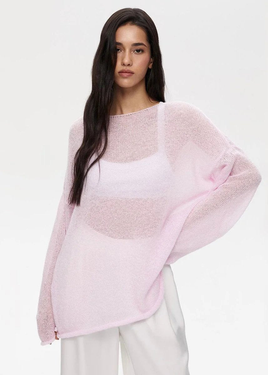 Aria | Women's Sheer Knit Jumper Oversized Batwing Sleeve Lightweight