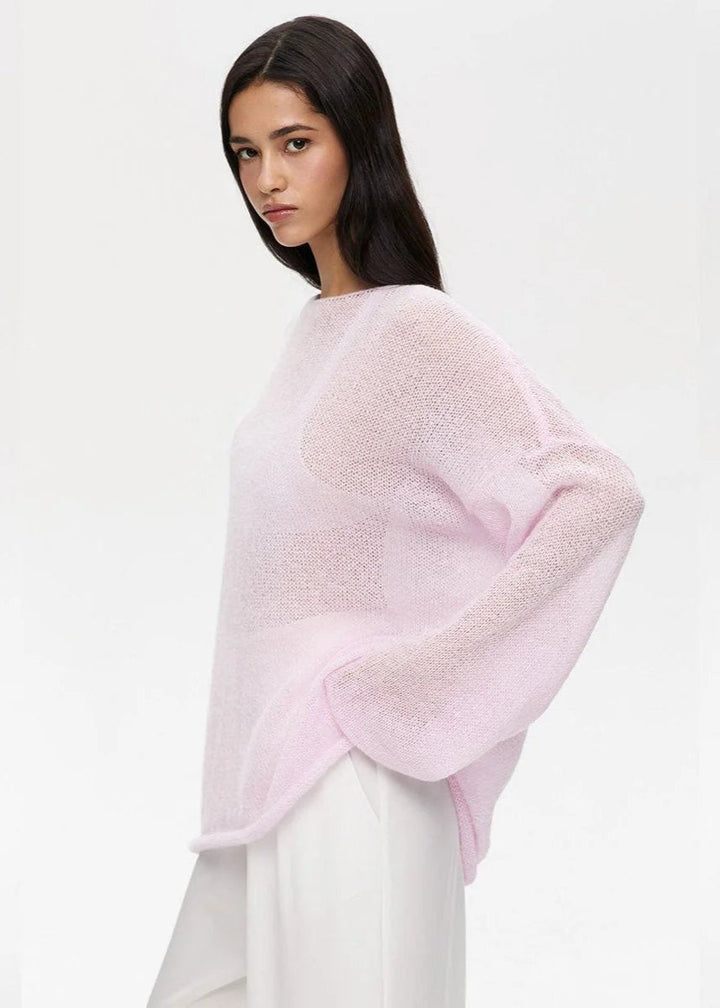 Aria | Women's Sheer Knit Jumper Oversized Batwing Sleeve Lightweight