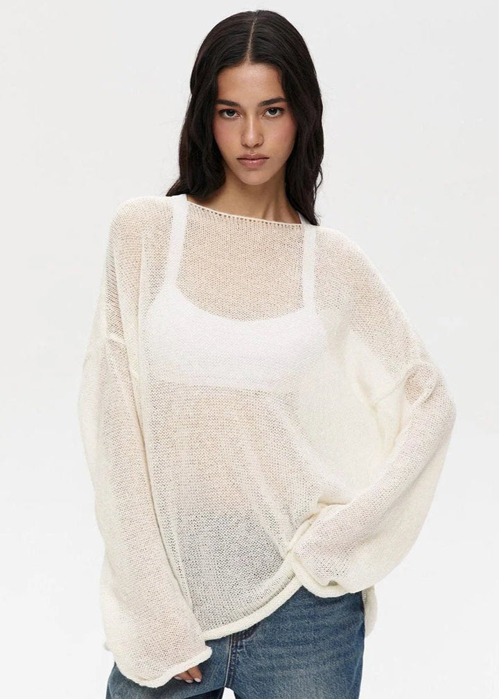 Aria | Women's Sheer Knit Jumper Oversized Batwing Sleeve Lightweight