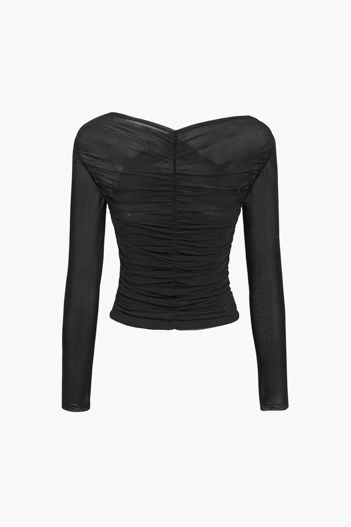 Phoebe | Women's Sheer Pleated Long-Sleeve Wrap Blouse Top