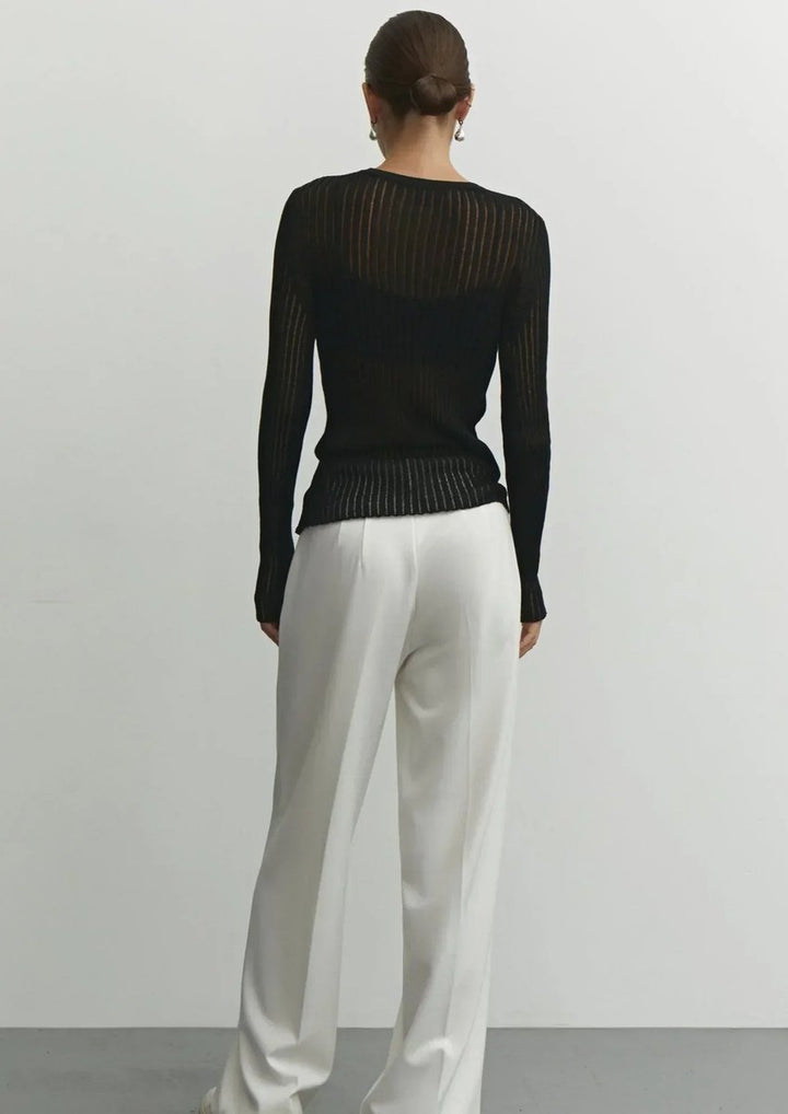 Sophie | Women's Sheer Ribbed Long-Sleeve Knit Top Crew Neck