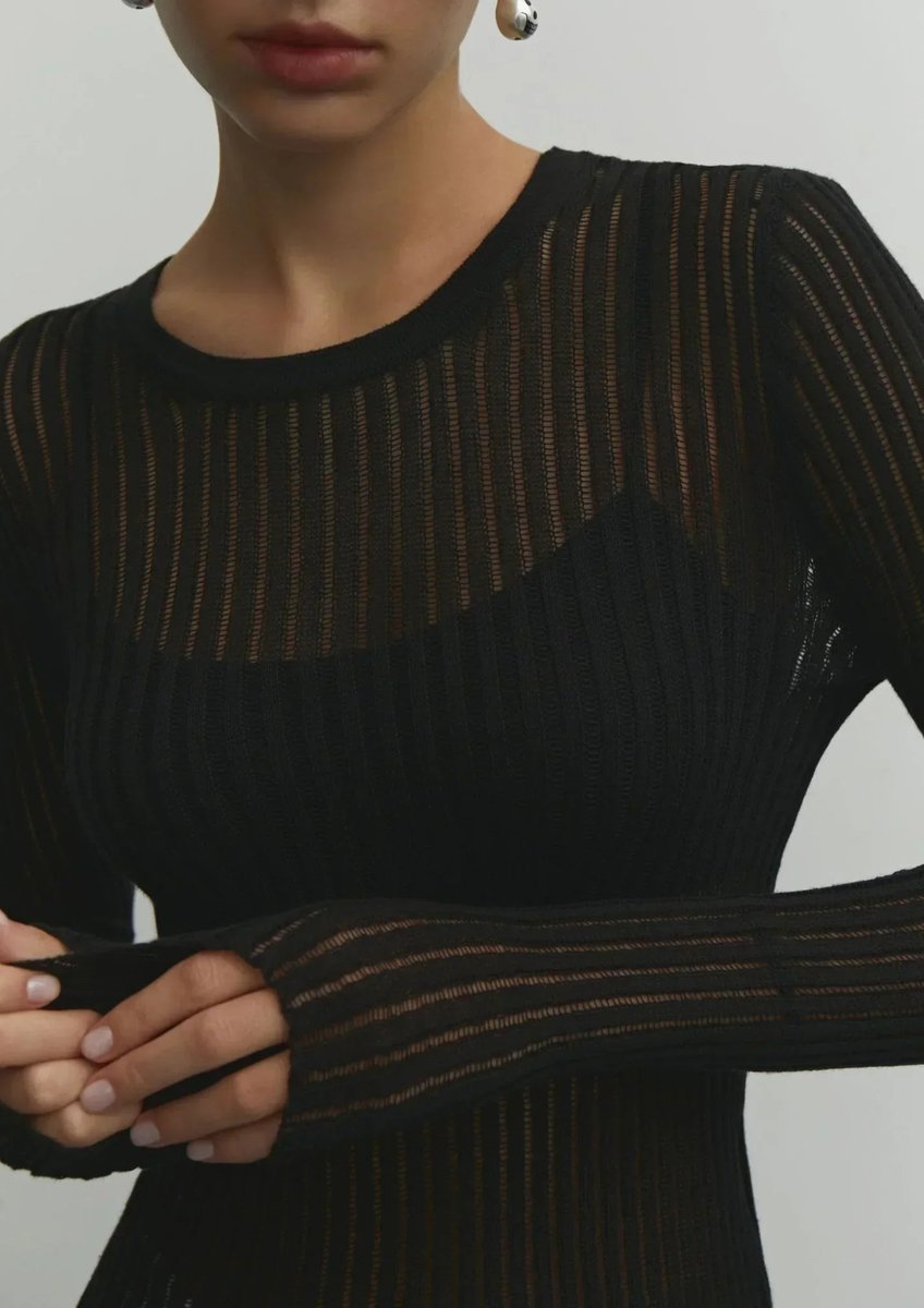 Sophie | Women's Sheer Ribbed Long-Sleeve Knit Top Crew Neck