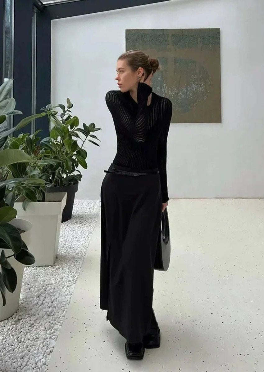 Sophie | Women's Sheer Ribbed Long-Sleeve Knit Top Crew Neck