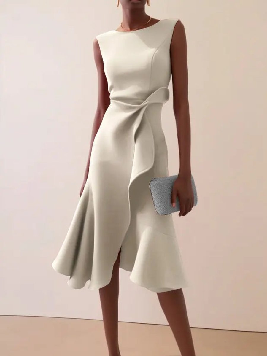 Ava | Women's Sleeveless Draped Midi Party Dress Asymmetric Ruffle Hem