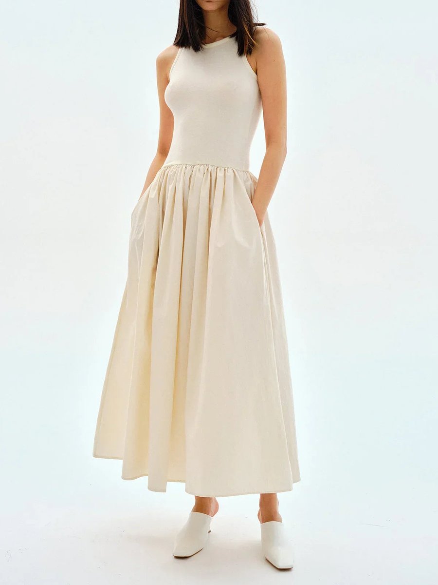 Sienna | Women's Sleeveless Gathered Midi Knitted Dress Everyday Day Dresses