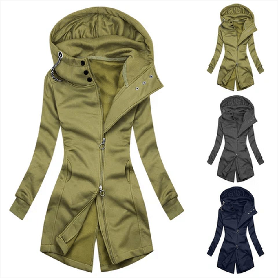 Isla | Womens Slim Fit Hooded Zip-Up Coat Long Jacket