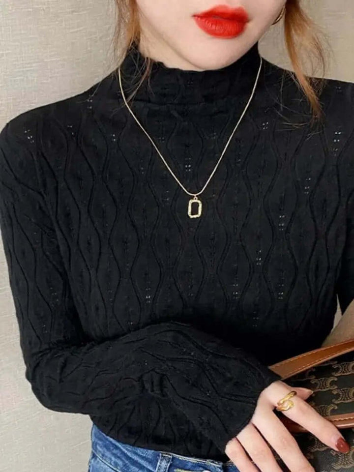 Florence | Women's Slim-Fit Roll-Neck Long-Sleeve Pointelle Knit Top
