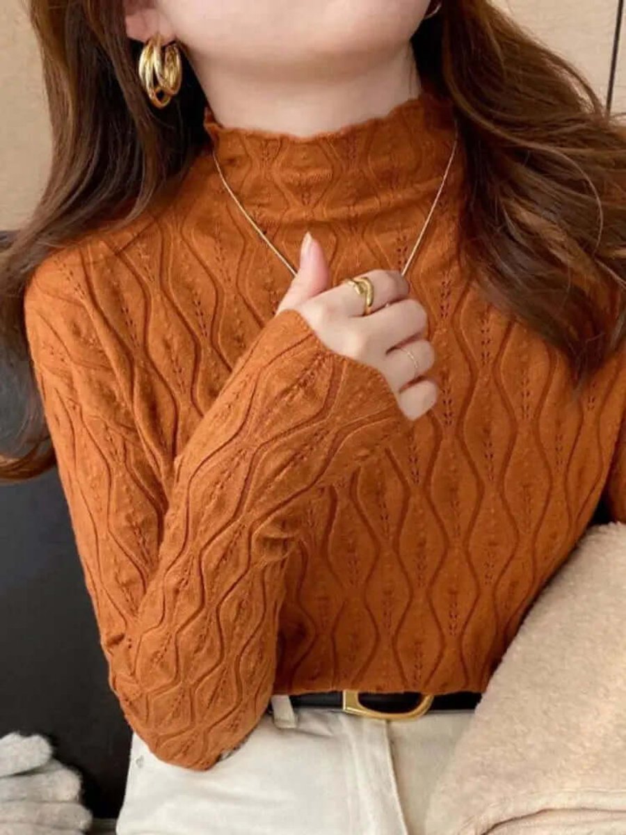 Florence | Women's Slim-Fit Roll-Neck Long-Sleeve Pointelle Knit Top