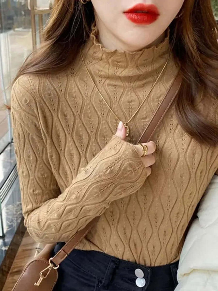 Florence | Women's Slim-Fit Roll-Neck Long-Sleeve Pointelle Knit Top