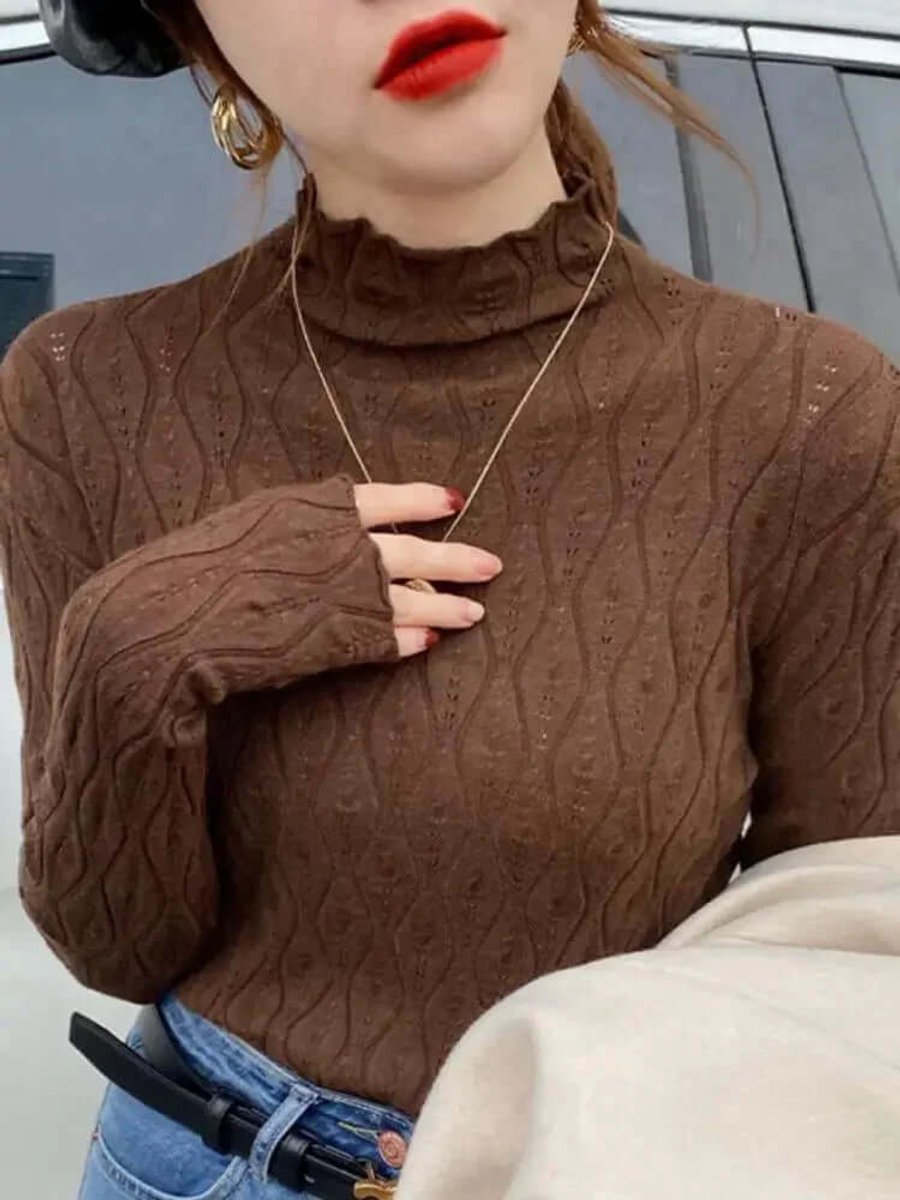 Florence | Women's Slim-Fit Roll-Neck Long-Sleeve Pointelle Knit Top