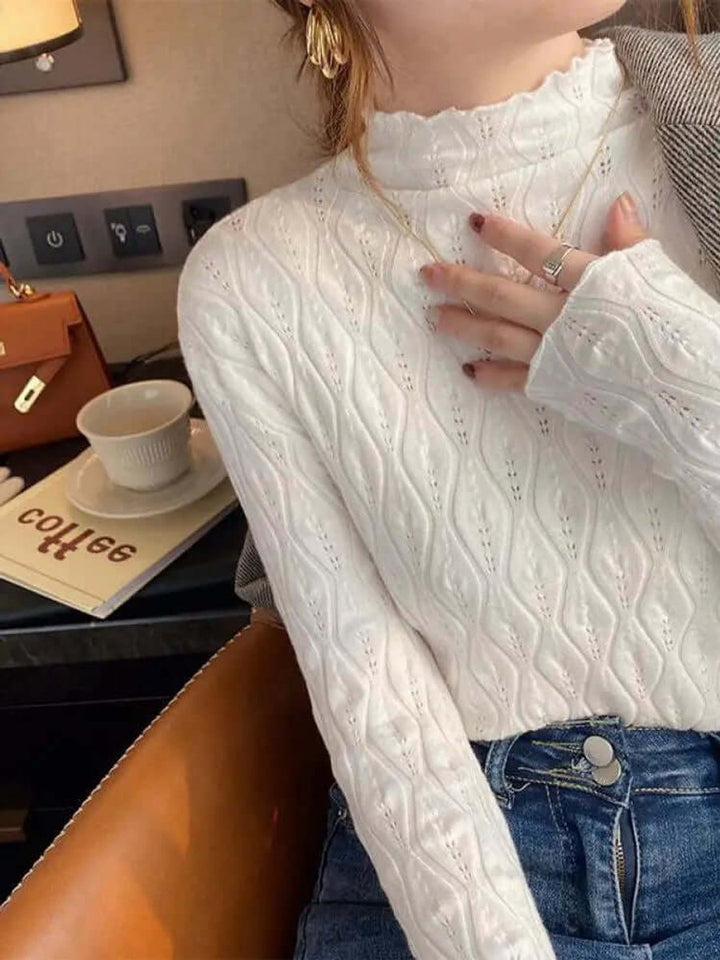 Florence | Women's Slim-Fit Roll-Neck Long-Sleeve Pointelle Knit Top