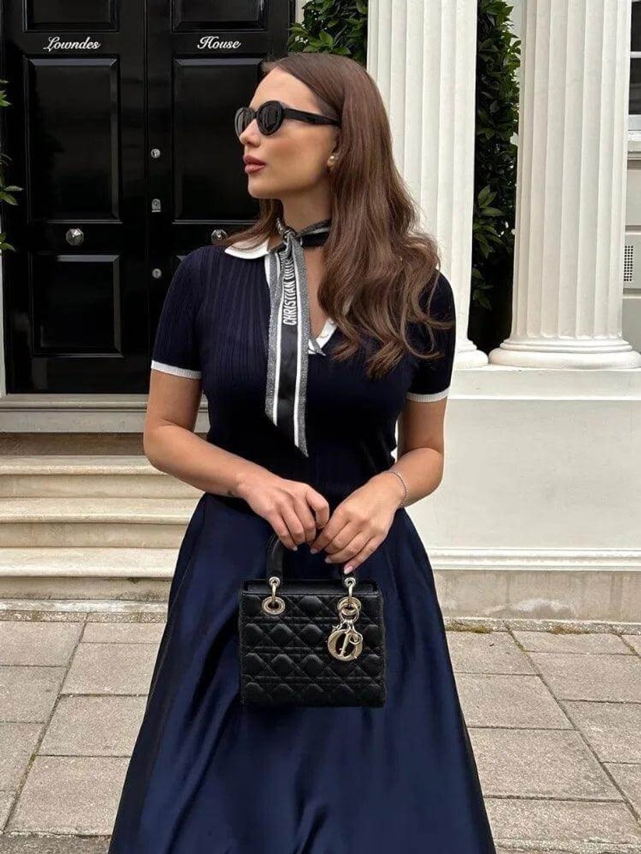 Evelyn | Women's Slim Fit Knitted Polo Collar Top Contrast Trim