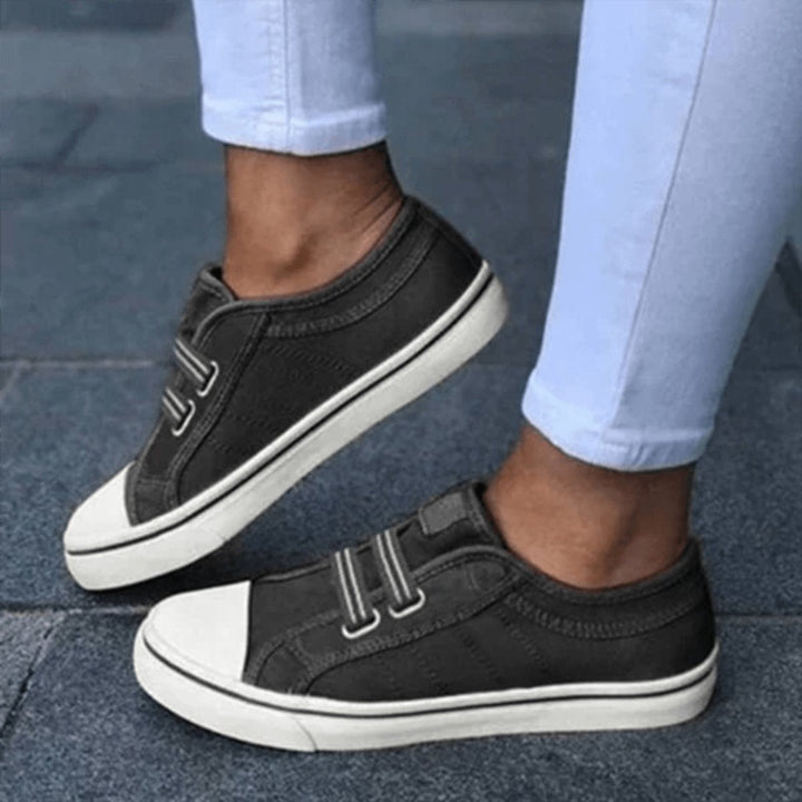 Aria | Women's Slip-On Canvas Plimsolls Elastic-Strap Flat Trainers