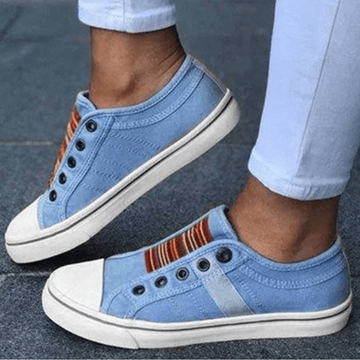 Aria | Women's Slip-On Canvas Plimsolls Elastic-Strap Flat Trainers