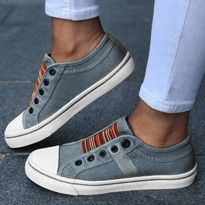Aria | Women's Slip-On Canvas Plimsolls Elastic-Strap Flat Trainers