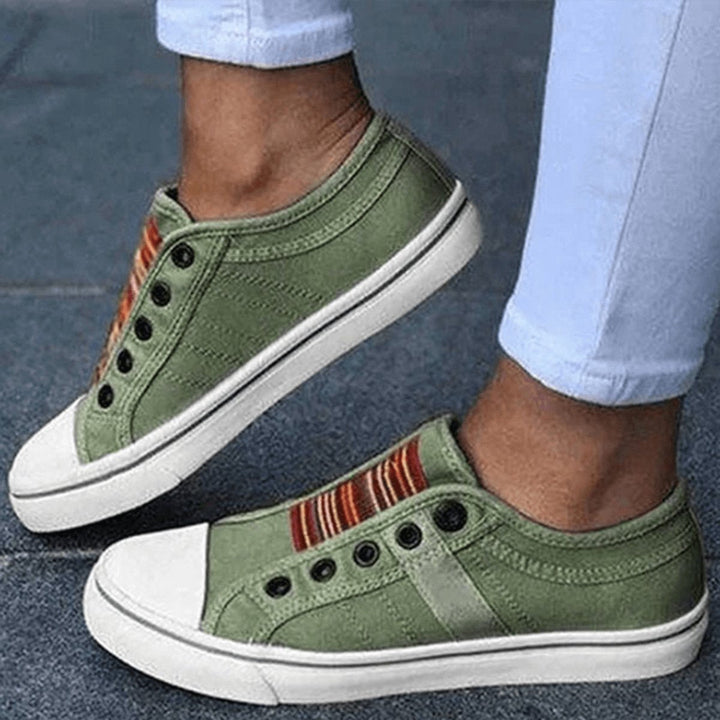 Aria | Women's Slip-On Canvas Plimsolls Elastic-Strap Flat Trainers