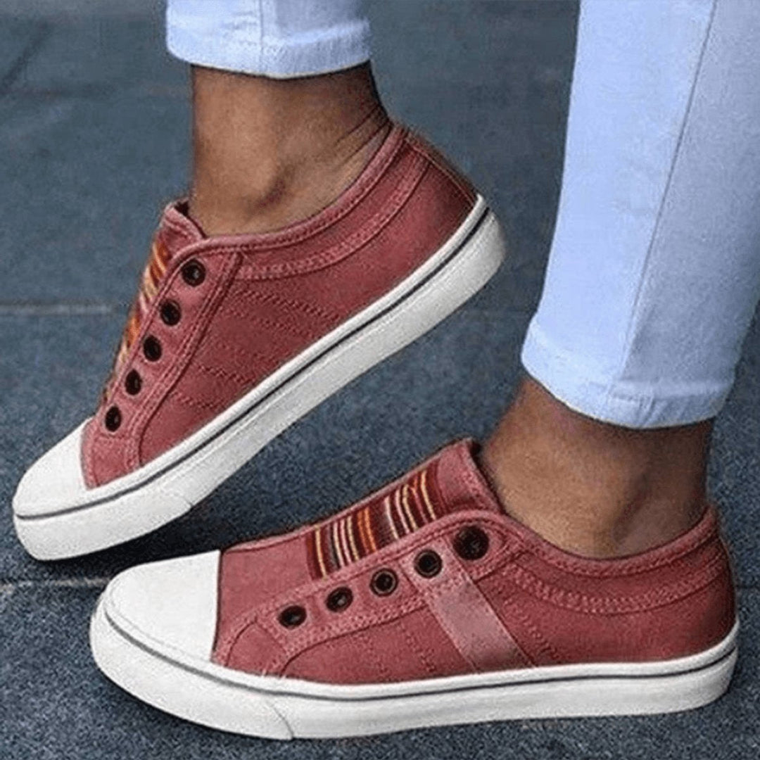 Aria | Women's Slip-On Canvas Plimsolls Elastic-Strap Flat Trainers