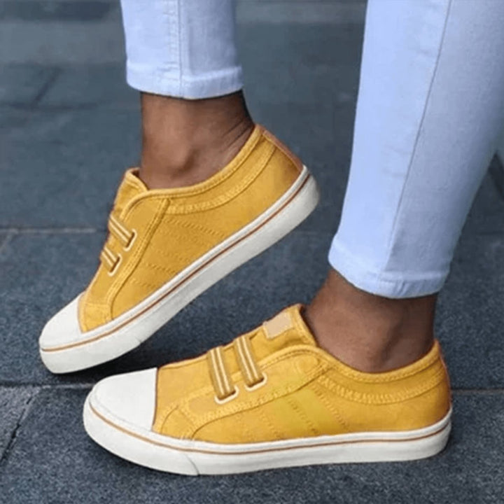 Aria | Women's Slip-On Canvas Plimsolls Elastic-Strap Flat Trainers