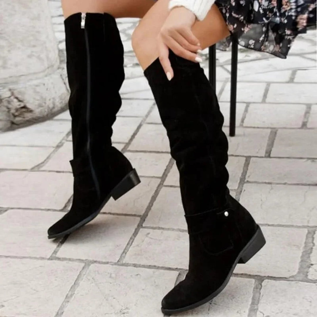Isla | Women's Slouchy Knee-High Block-Heel Suede Boots