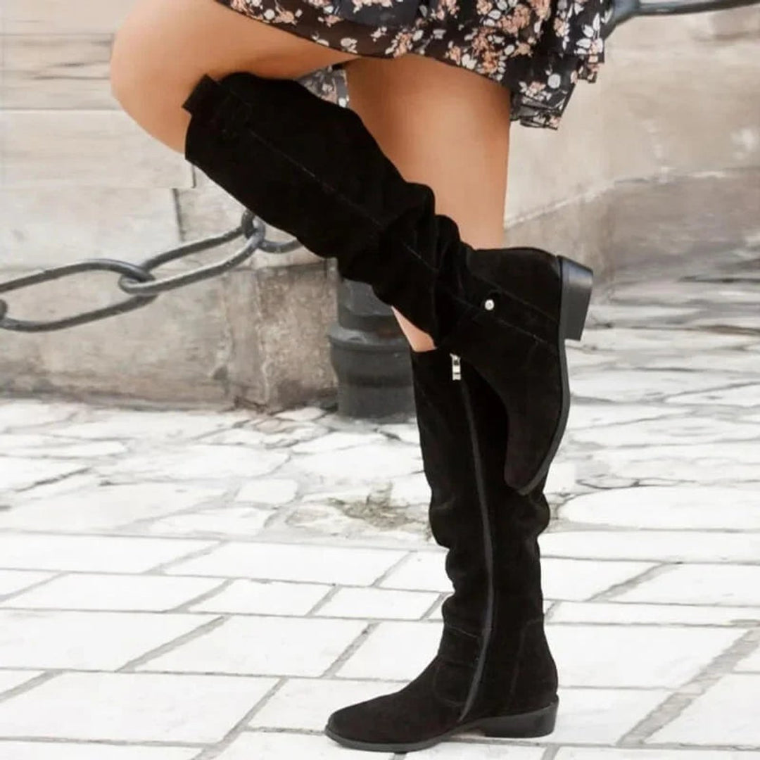Isla | Women's Slouchy Knee-High Block-Heel Suede Boots