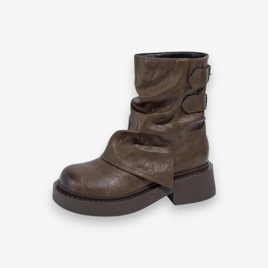 Amelia | Women's Slouchy Leather Ankle Boots Thick Sole Flat Heel