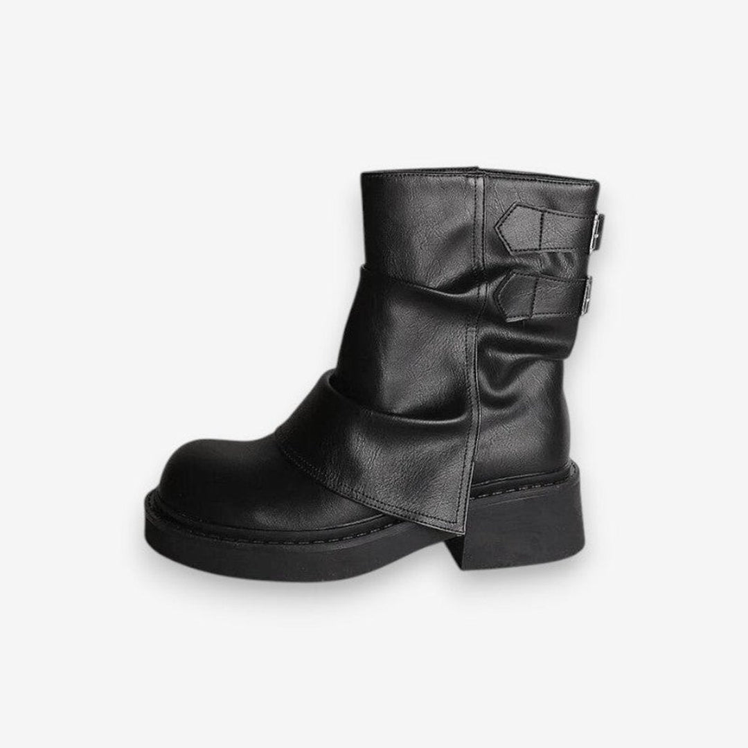 Amelia | Women's Slouchy Leather Ankle Boots Thick Sole Flat Heel