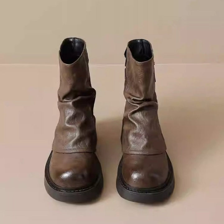Amelia | Women's Slouchy Leather Ankle Boots Thick Sole Flat Heel