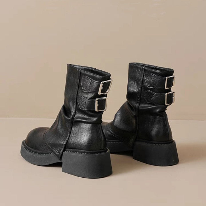 Amelia | Women's Slouchy Leather Ankle Boots Thick Sole Flat Heel