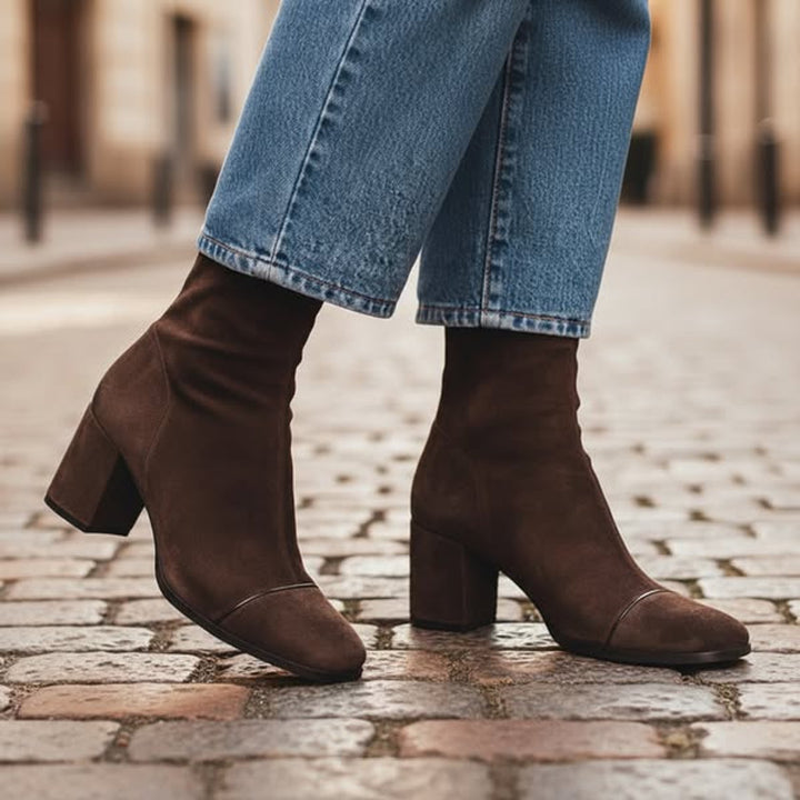 Amelia | Women's Square-Toe Block-Heel Suede Ankle Boots