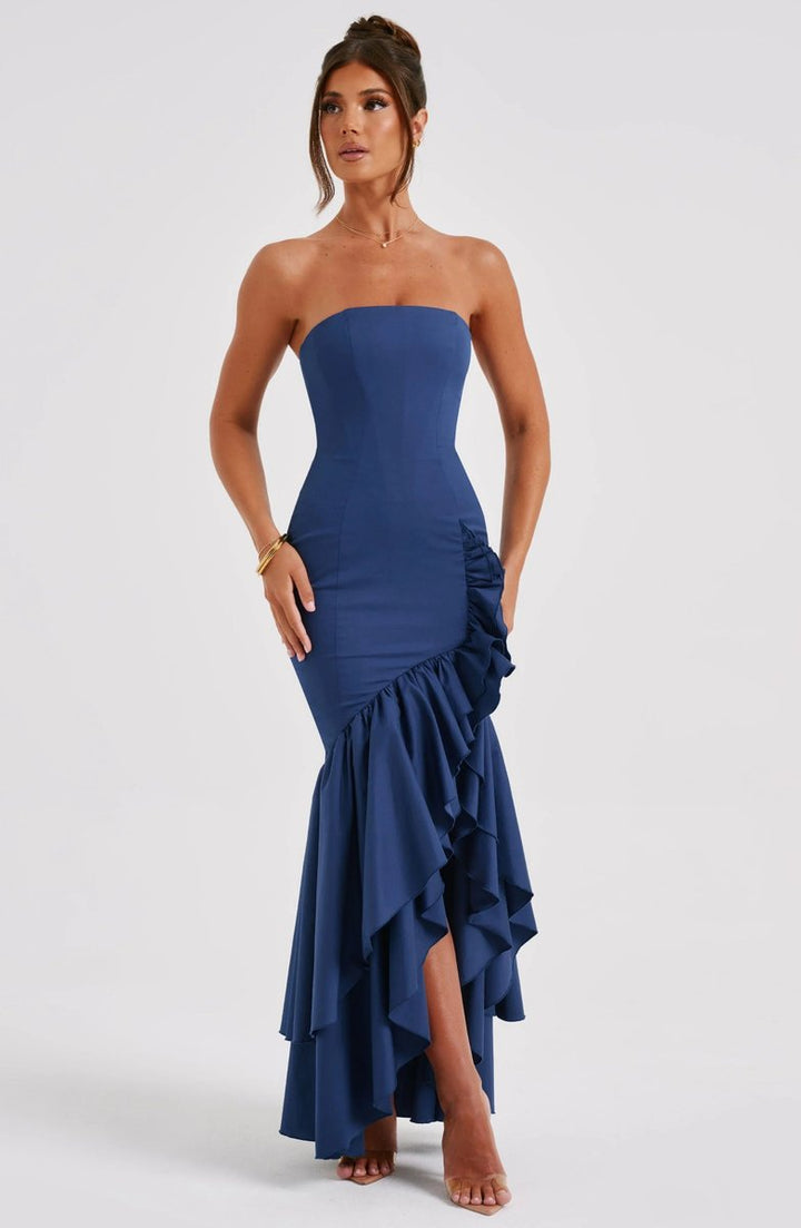 Lily | Women's Strapless Asymmetric Ruffle Maxi Christmas Party Dress