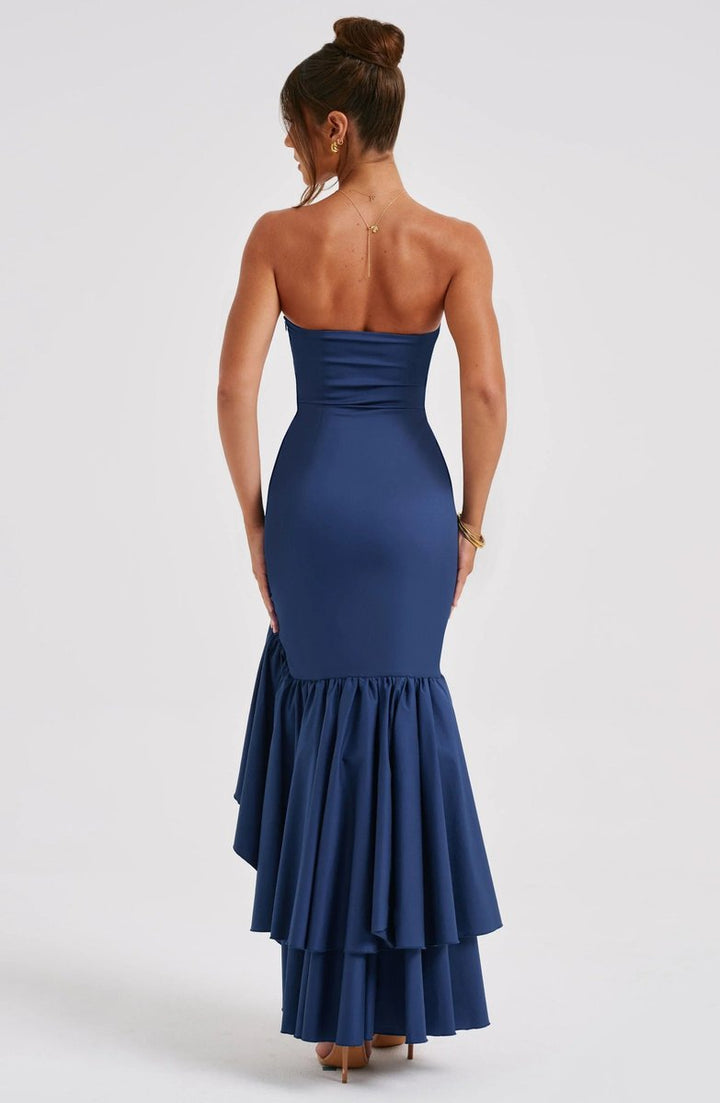 Lily | Women's Strapless Asymmetric Ruffle Maxi Christmas Party Dress