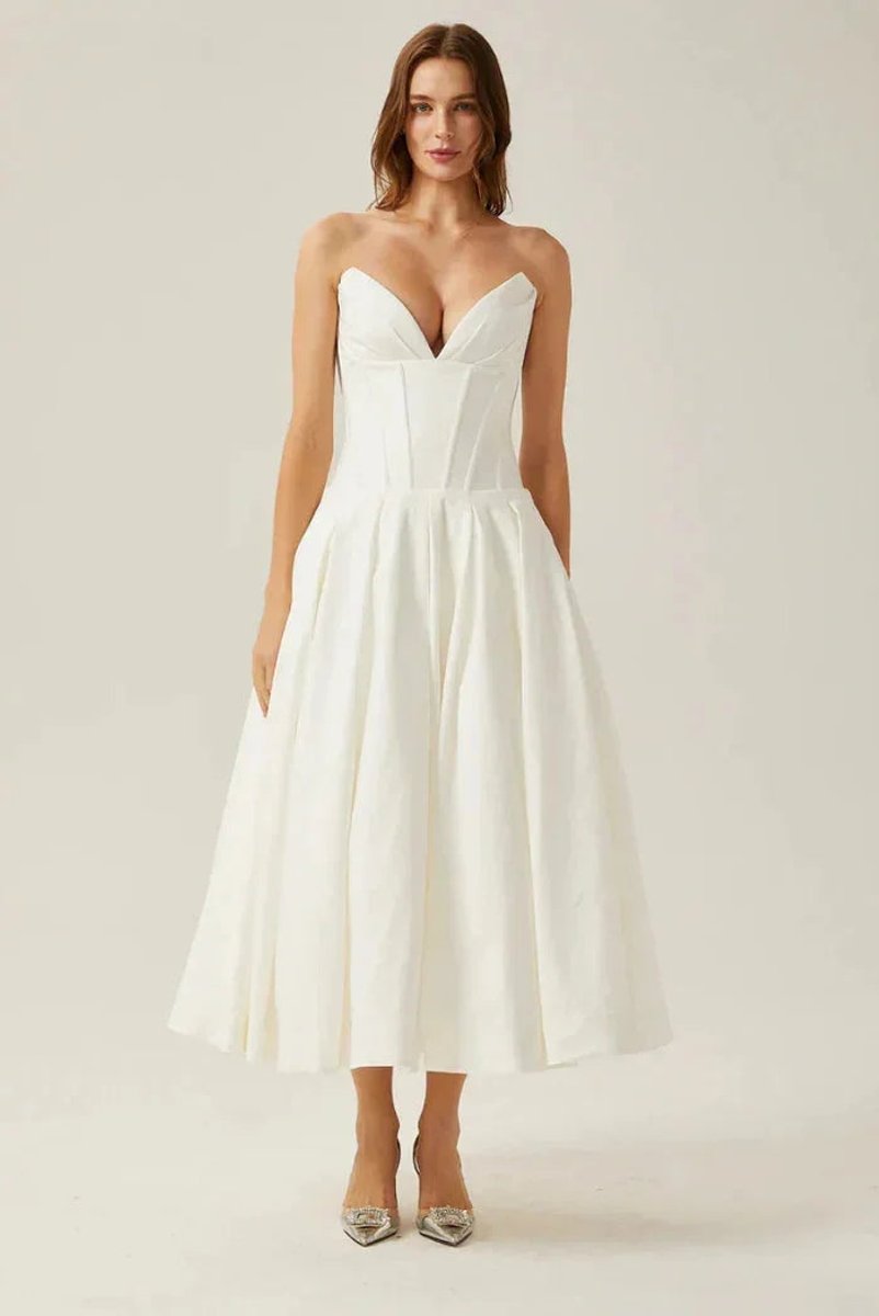Amelia | Women's Strapless Corset Flared Midi Christmas Party Dress