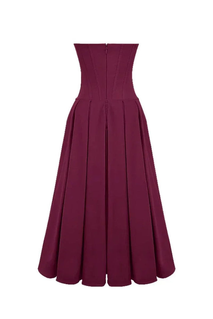Amelia | Women's Strapless Corset Flared Midi Christmas Party Dress