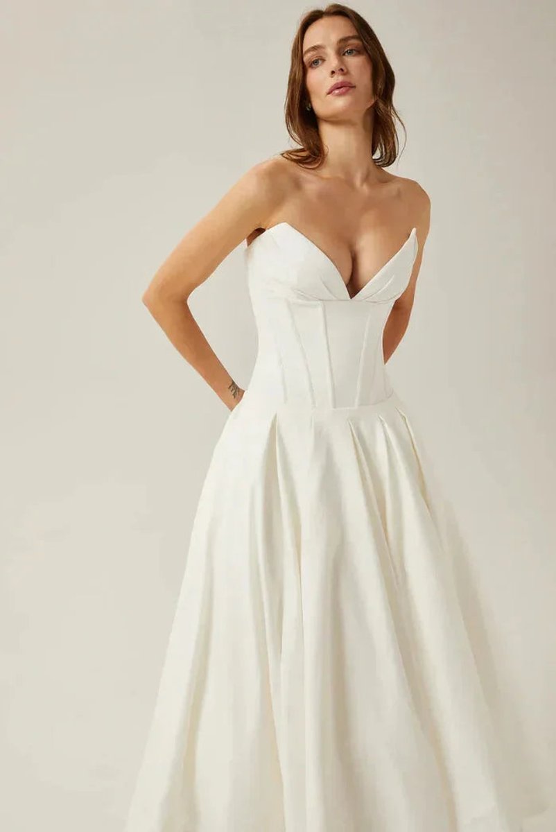 Amelia | Women's Strapless Corset Flared Midi Christmas Party Dress