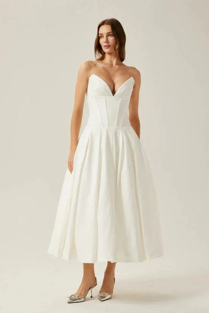 Amelia | Women's Strapless Corset Flared Midi Christmas Party Dress