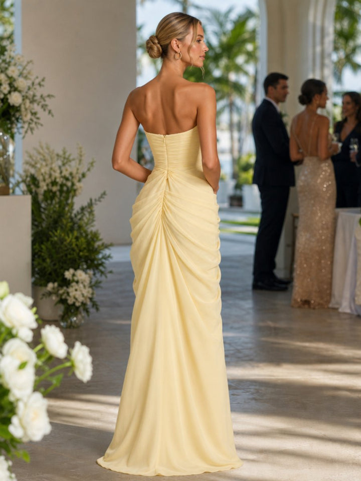 Ivy | Women's Strapless Draped High-Slit Christmas Party Maxi Dress
