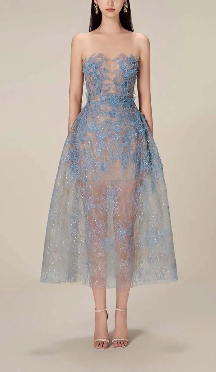 Sienna | Women's Strapless Embroidered Tulle Party Midi Dress