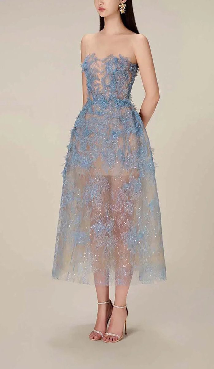 Sienna | Women's Strapless Embroidered Tulle Party Midi Dress