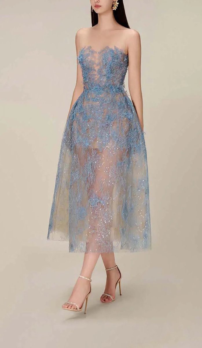 Sienna | Women's Strapless Embroidered Tulle Party Midi Dress