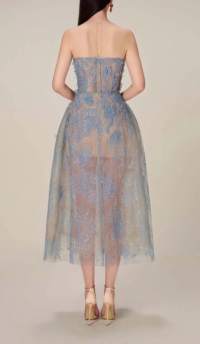 Sienna | Women's Strapless Embroidered Tulle Party Midi Dress
