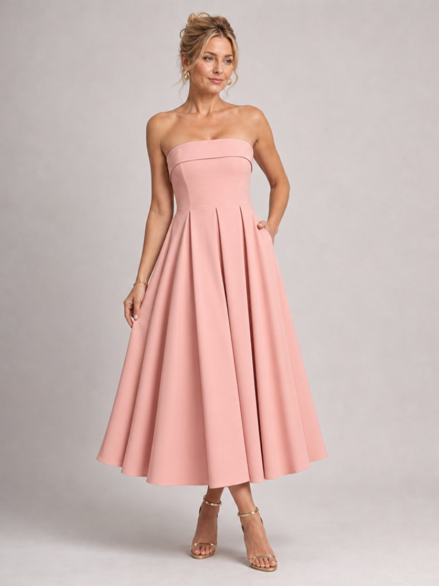 Isla | Women's Strapless Full-Skirt Christmas Party Midi Dress
